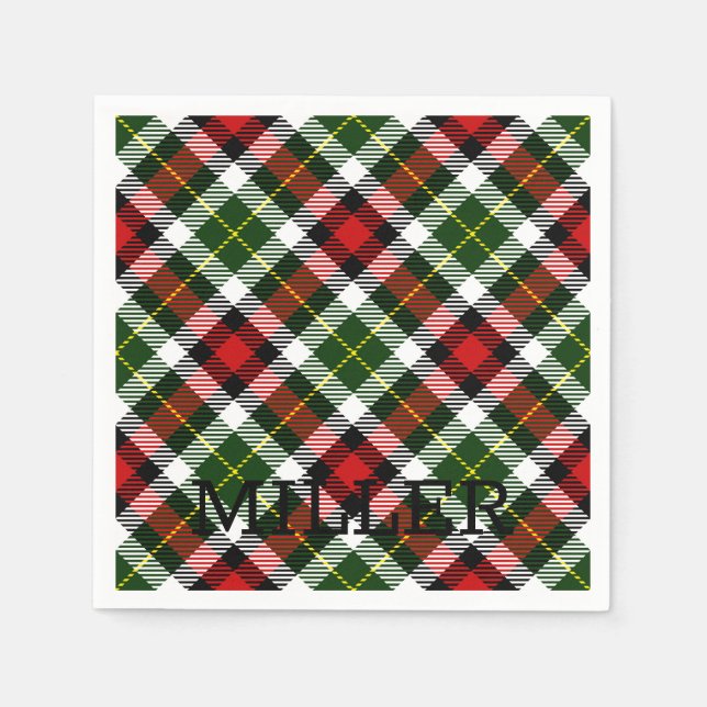 Christmas Plaid NAME Red Green Black Classic Napkins (Front)