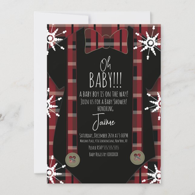 Christmas Plaid Oh Baby Shower Body Suit Invitation (Front)