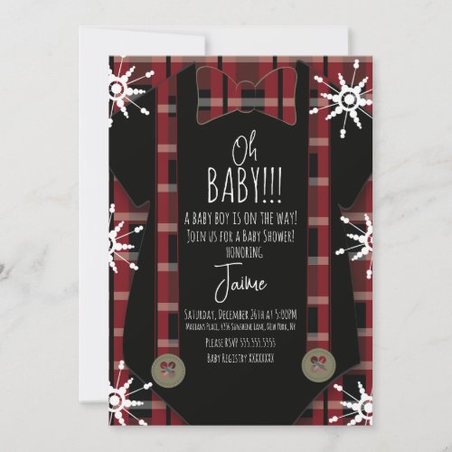 Christmas Plaid Oh Baby Shower Body Suit Invitation