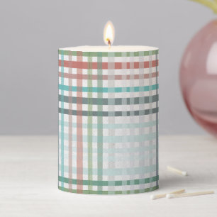 Christmas plaid on white pillar candle