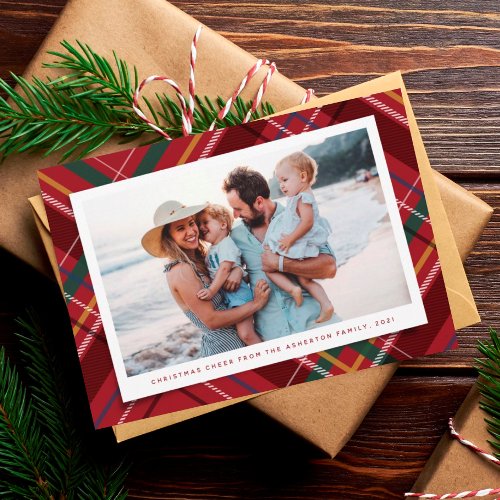 Christmas plaid one photo classic Holiday Card