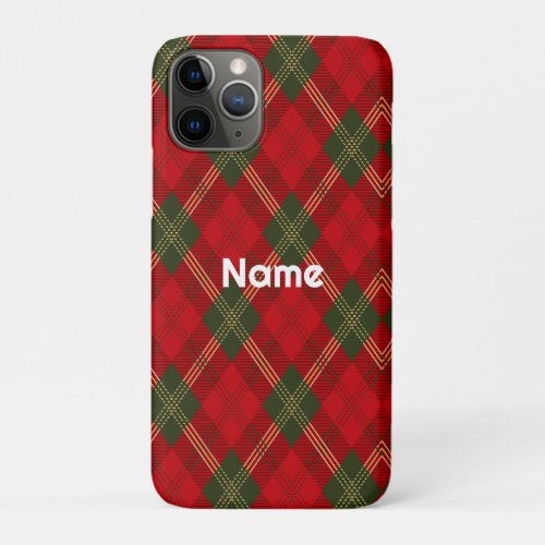 Christmas plaid pattern custom name iPhone 11 pro case