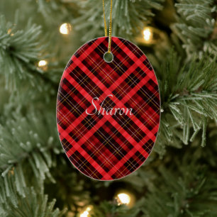 Christmas Plaid Pattern Keychain Bottle Opener Ceramic Ornament