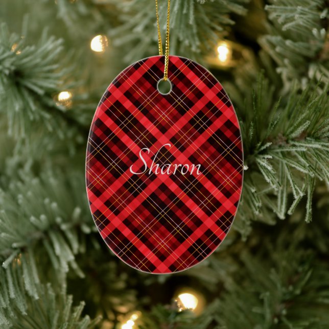 Christmas Plaid Pattern  Keychain Bottle Opener Ceramic Ornament (Tree)