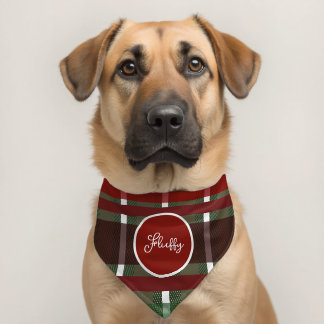Christmas Plaid Pattern Name Pet Bandana Collar