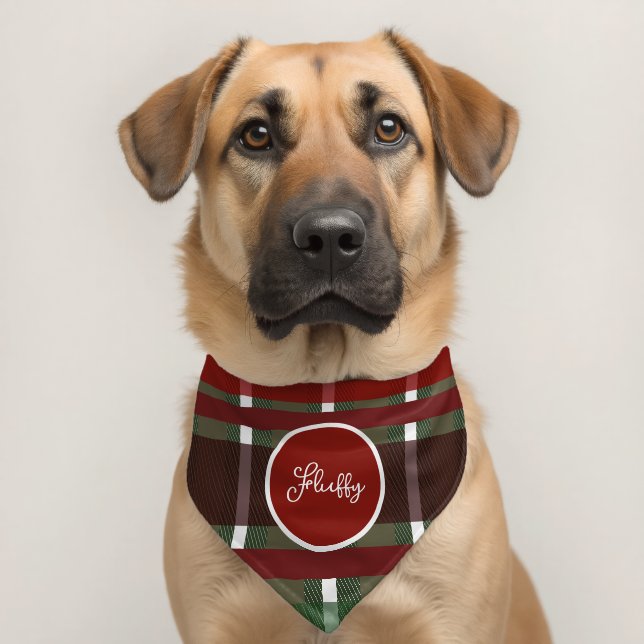 Christmas Plaid Pattern Name Pet Bandana Collar (Dog 2)