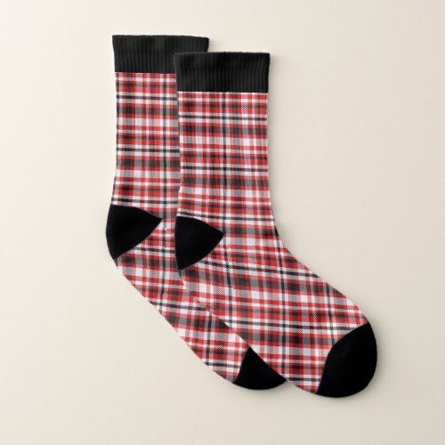 Christmas plaid pattern red white black socks
