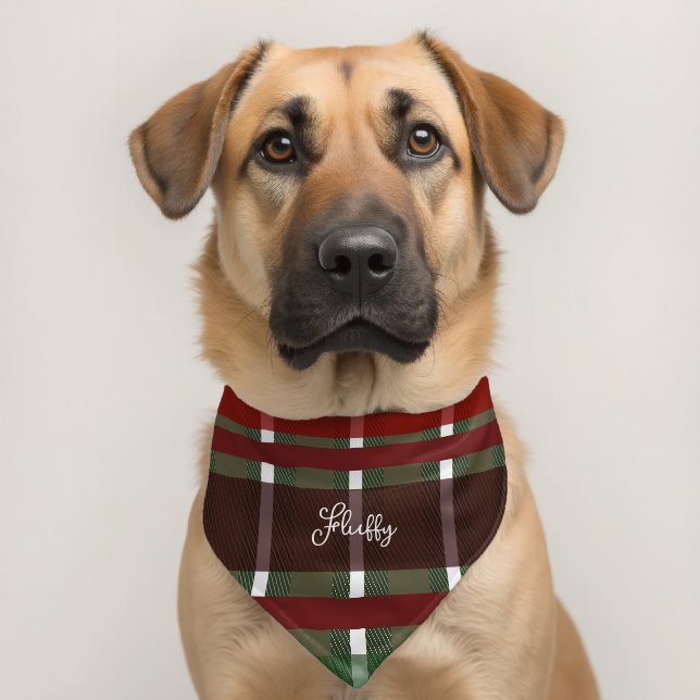 Christmas Plaid Pattern Script Name Pet Bandana Collar (Dog 2)