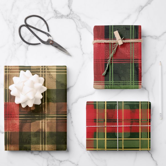 Christmas plaid pattern wrapping paper sheets (Front)