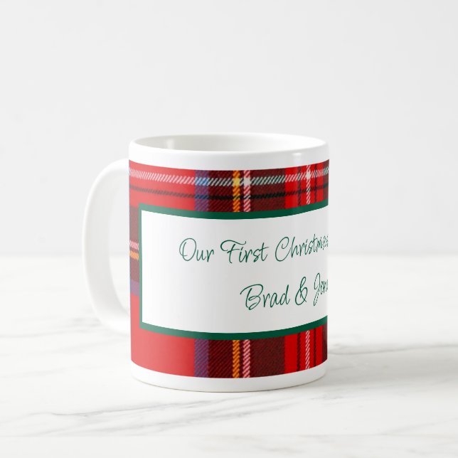 Christmas Plaid PERSONALIZE Coffee Mug (Front Left)