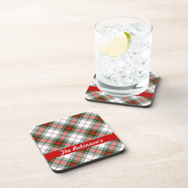 Christmas Plaid ~ Personalized Beverage Coaster (Right Side)