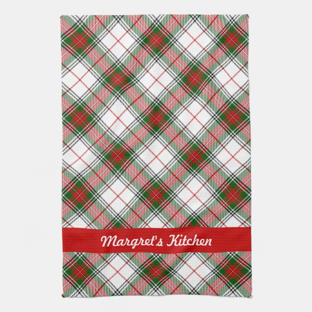 Christmas Plaid ~ Personalized Kitchen Towel (Vertical)