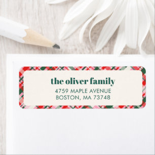 Christmas Plaid Pink Red Green Return Address Cute Label