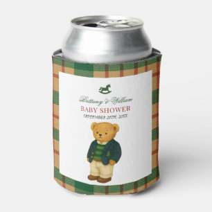 Christmas Plaid Preppy Bear Baby Shower  Can Cooler