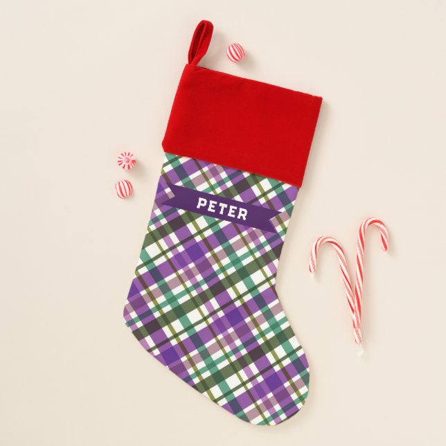 Christmas Plaid Purple Green Stocking (Front)