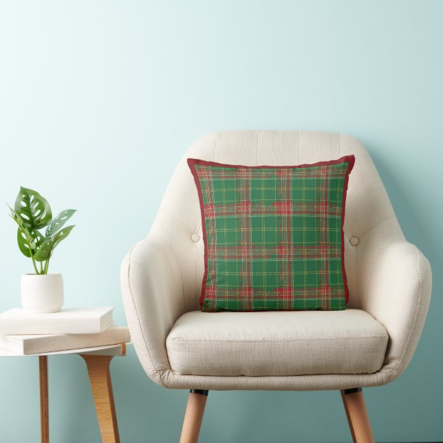 Christmas Plaid Ragged Red Green Throw Pillow (Chair)