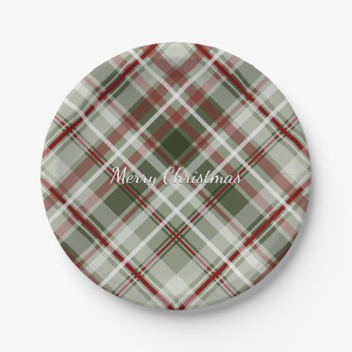 Christmas plaid red green and white paper plates