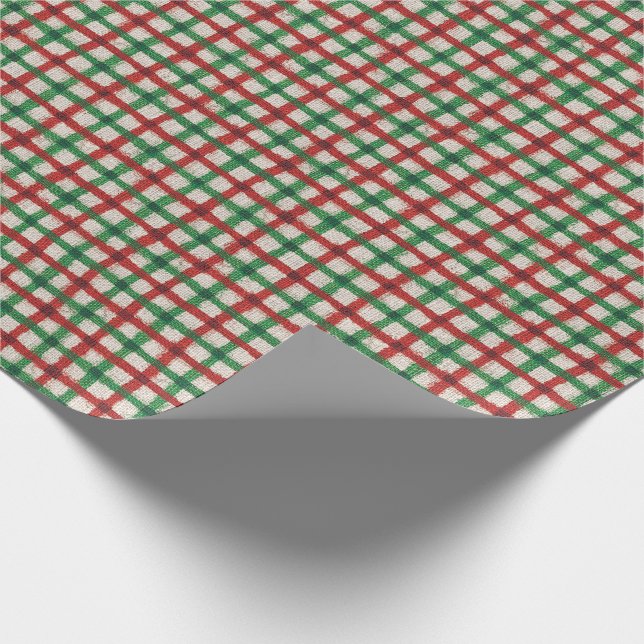 Christmas Plaid Red Green Faux Burlap Rustic Wrapping Paper (Corner)