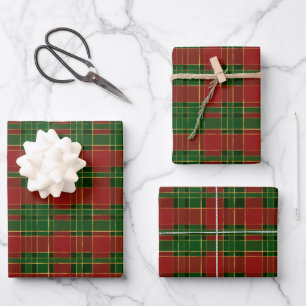 Christmas plaid red green gold traditional elegant wrapping paper sheets