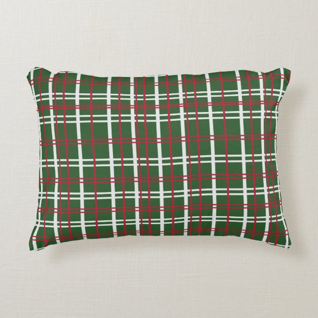 Christmas Plaid Red, Green, White Accent Pillow (Front)