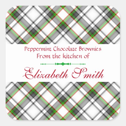 Christmas PlaidRed Green White Cookie and Treats Square Sticker