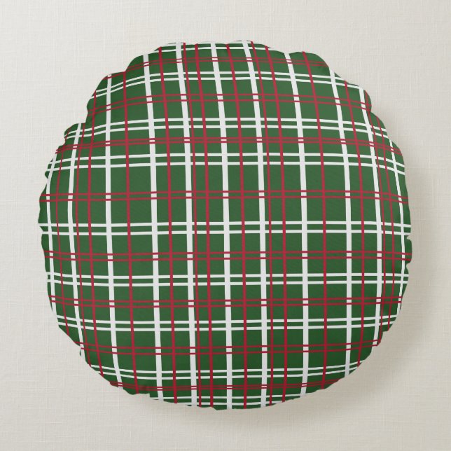 Christmas Plaid Red, Green, White Round Pillow (Front)