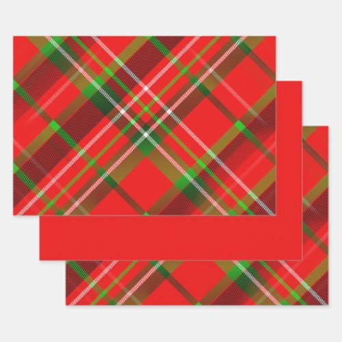 Christmas Plaid Red Green White Tartan Diagonal Wrapping Paper Sheets