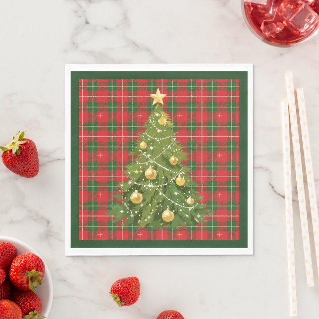 Christmas Plaid Red, Green with Gold Crosses Napkins (Insitu)