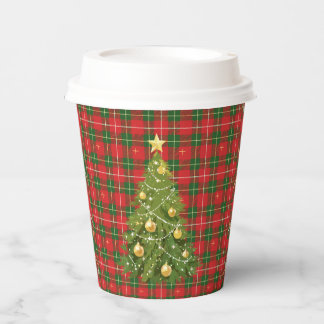 Christmas Plaid Red, Green with Gold Crosses Paper Cups