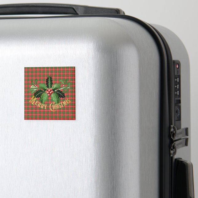 Christmas Plaid Red Green with Wreath Magnet (In Situ (Luggage))
