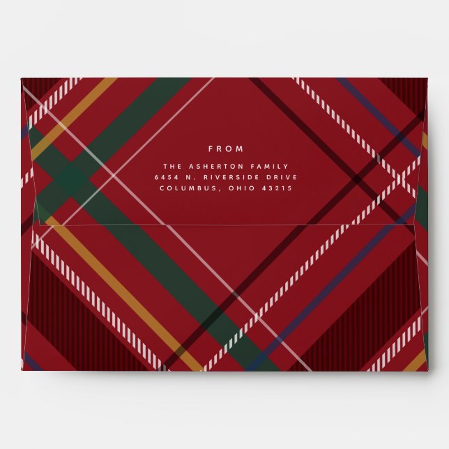 Christmas plaid red holiday return address envelope (Back (Top Flap))
