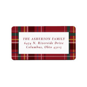 Christmas plaid red holiday return address label
