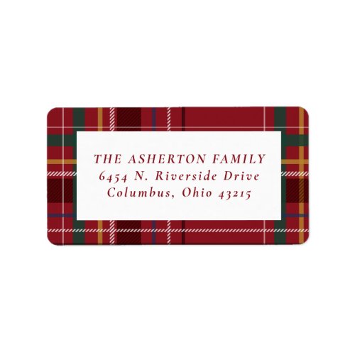 Christmas plaid red holiday return address label