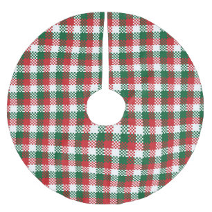 Christmas plaid red white green buffalo pattern brushed polyester tree skirt