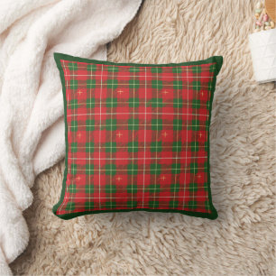 Christmas Plaid Red with Gold Crosses Throw Pillow