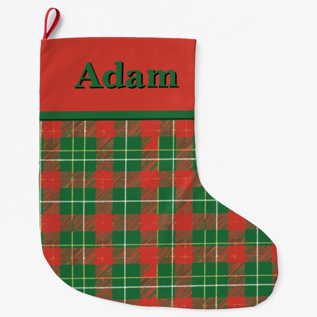 Christmas Plaid Red with Green Large Christmas Stocking (Front)