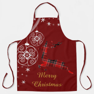 Christmas Plaid Reindeer Red White Decoration Apron