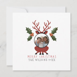 Christmas Plaid Reindeer with Personalized Photo Holiday Card