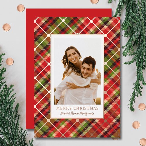 Christmas Plaid Rose Gold Foil Holiday Card
