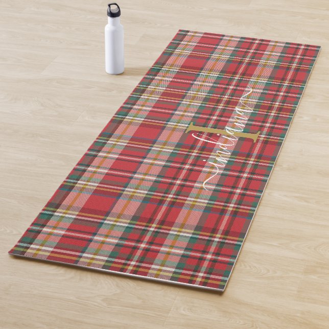 Christmas Plaid Rustic Red Green Personalized Yoga Mat (In Situ)