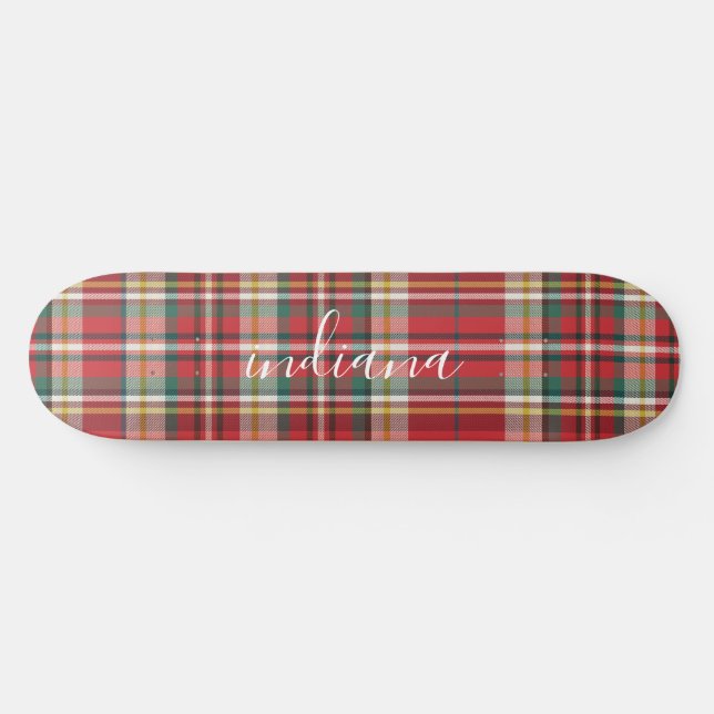 Christmas Plaid Rustic Red Green White Personalize Skateboard (Horz)