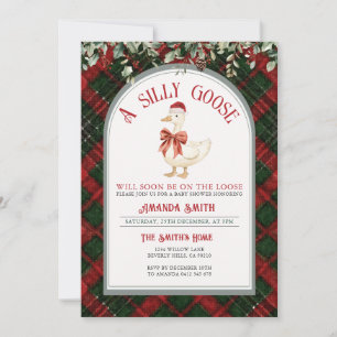 Christmas Plaid Silly Goose Baby Shower Invitation
