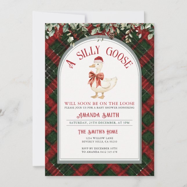 Christmas Plaid Silly Goose Baby Shower  Invitation (Front)