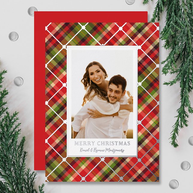 Christmas Plaid Silver Foil Holiday Card (Creator Uploaded)