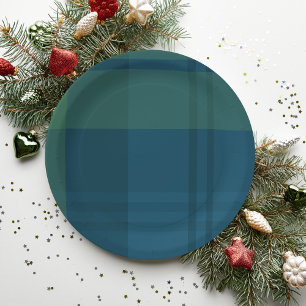 Christmas plaid simple navy green holiday party paper plates