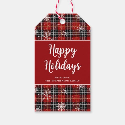 Christmas Plaid Snowflake Happy Holidays Gift Tags