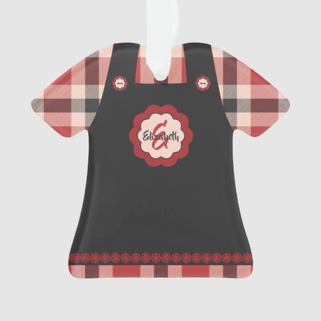 Christmas Plaid Snowflake Pinafore Customized Ornament (Front)