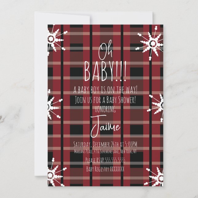 Christmas Plaid Snowflakes Baby Shower  Invitation (Front)