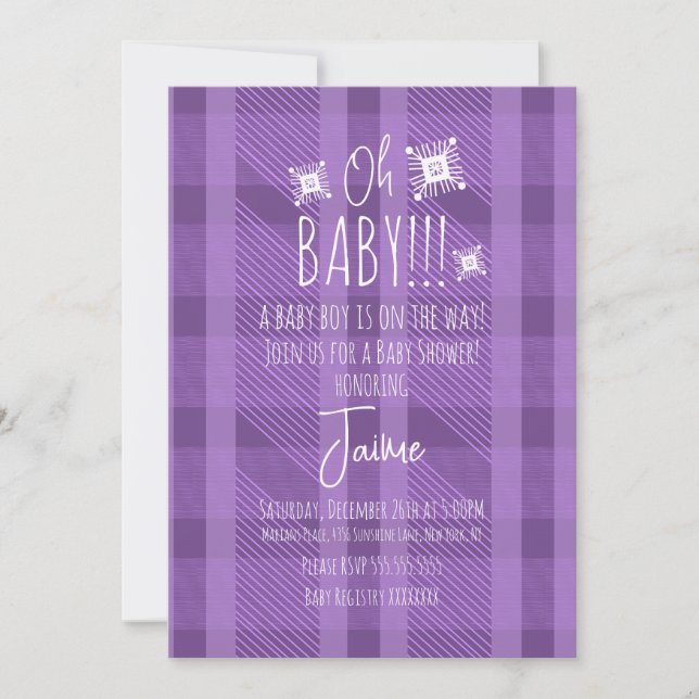 Christmas Plaid Snowflakes Baby Shower  Violet Invitation (Front)
