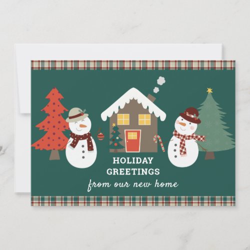 Christmas Plaid Snowmen Holiday New Home Moving Announcement